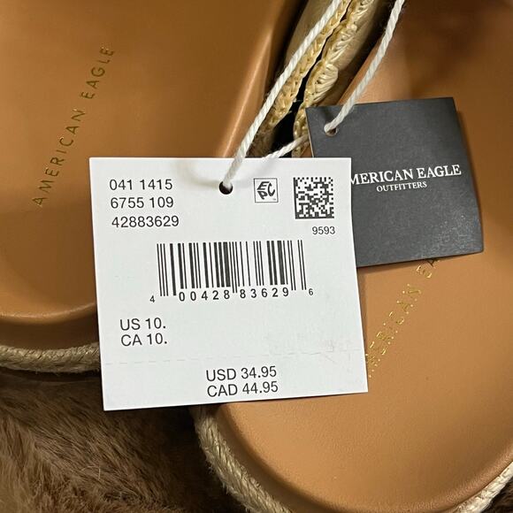 American Eagle AE Stitched Slide Sandals Natural Beige Tan Gold Buckles Size 10 - Picture 13 of 14